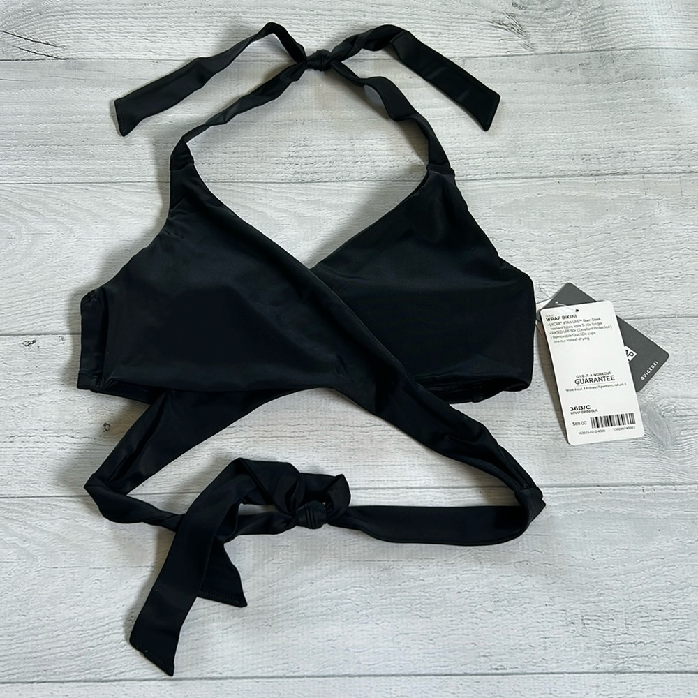 Athleta Wrap Bikini Top Sz 36‎ B/C Black NWT